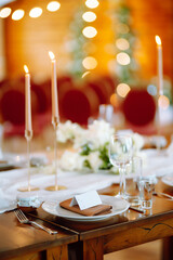 Table set for wedding or another catered event dinner ceremony. Wedding, birthday, party, event concept.