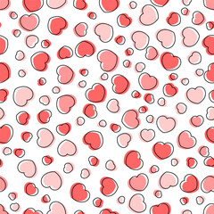 Seamless romantic pattern with red hearts