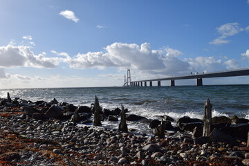 View of the Storeb&aelig;lt Bridge; Denmark; between the islands of Funen and Zealand
