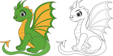 dragon character coloring book sketch isolated vector