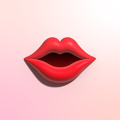 3D open mouth red lips for use in valentine or wedding