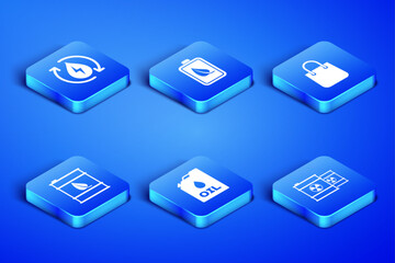 Set Radioactive waste in barrel, Recycle clean aqua, Canister machine oil, Bio fuel, Eco nature leaf and battery and Shopping bag icon. Vector