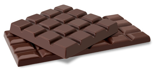 Dark chocolate bars one on top of another, cut out