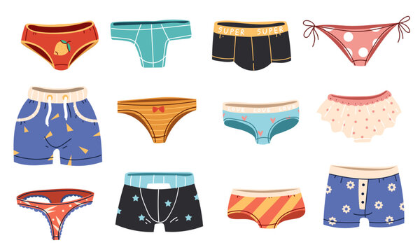 Underwear underware underpants man woman doodle style isolated set. Vector graphic design illustration
