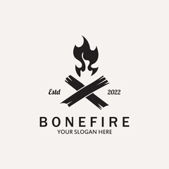 Logo Template Burning Bonfire With Crossing Woods.
