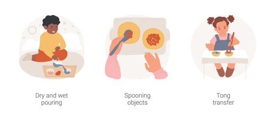 Fototapeta premium Birthday celebration isolated cartoon vector illustration set. Child life event, celebrate at home, giving Birthday presents, mother walks in a room with surprise family gathering vector cartoon.