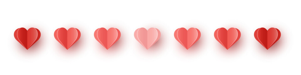 Panoramic header with paper hearts on white background. Concept of design for Valentine’s Day, Mother’s Day and Women’s Day. Banner. Vector illustration