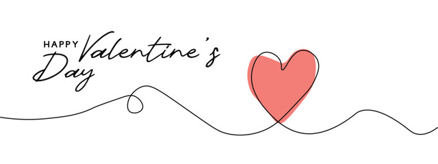 Happy Valentine's Day - Continuous line drawing of love sign with a heart on white background. Vector illustration