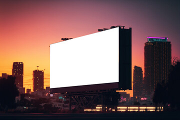 A blank billboard with a nightlight shade is in the city.Generative AI