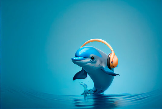 Baby dolphin listening music. Ai generated
