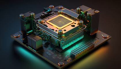circuit, processor motherboard illustration, 3d render