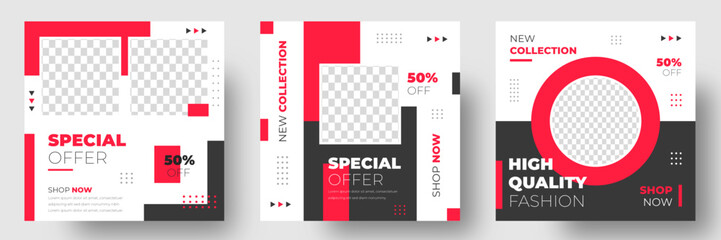 New Set of Editable minimal square banner template. Vector illustration with photo college. fashion sale social media post banner design template with red color. discount, fashion sale, mega sale.