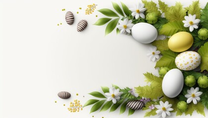 Naklejka na ściany i meble Easter background on white with white copy space. Generative AI