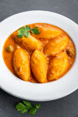 quenelle tomato sauce healthy meal food snack on the table copy space food background rustic top view