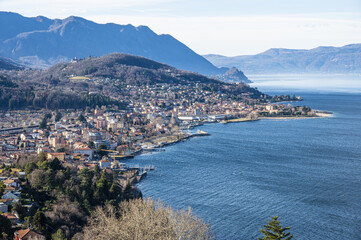 Fototapeta na wymiar Aerial view of Luino and the Lake Maggiore