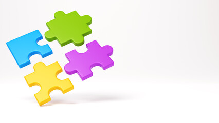 3d render jigsaw puzzle pieces on white background