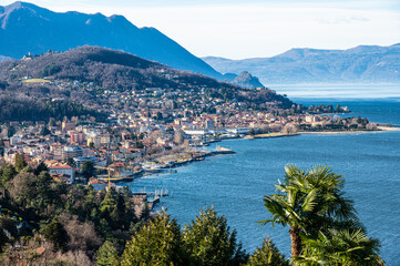 Fototapeta na wymiar Aerial view of Luino and the Lake Maggiore