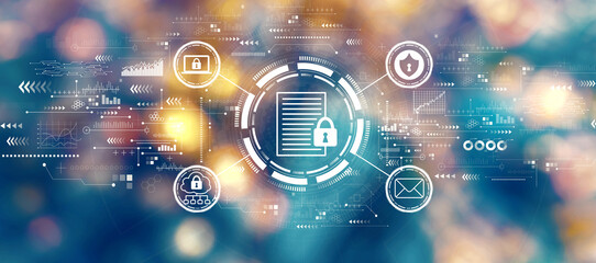 Data protection concept with blurred city lights at night