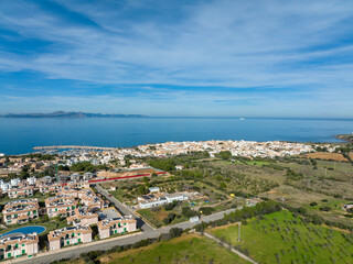 Fototapeta na wymiar Aerial view, Colonia de Sant Pere near Betlem, Region Arta, Mallorca, Balearic Islands, Spain