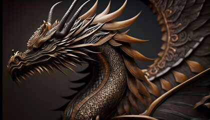 Fototapeta premium dragon statue on the wall