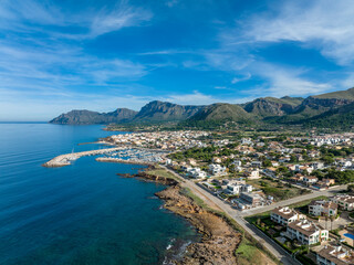 Aerial view, Colonia de Sant Pere near Betlem, Region Arta, Mallorca, Balearic Islands, Spain