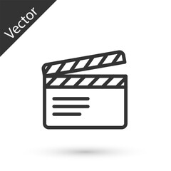 Grey line Movie clapper icon isolated on white background. Film clapper board. Clapperboard sign. Cinema production or media industry. Vector