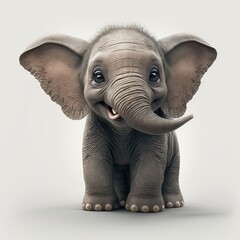 Close-up of a cute and funny elephant smiling, isolated on white background.