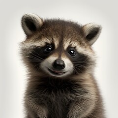 Obraz premium Close-up of a cute and funny raccoon smiling, isolated on white background.