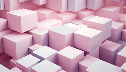 Random shifted pastel pink cube boxes block background wallpaper banner with copy space