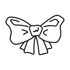Cute bow. Cartoon style. Design element. Hand drawn line art vector illustration isolated on white.