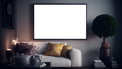 Mockup horizontal frame modern elegant living room home interior. Generative AI 3D render