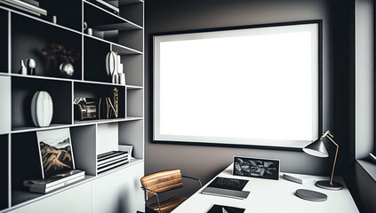 Mockup horizontal frame in modern study desktop, home interior design . Generative AI