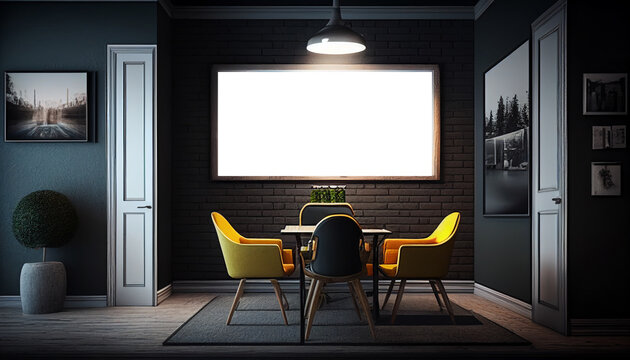 Mockup horizontal frame modern elegant dining room with table home interior. Generative AI 3D render
