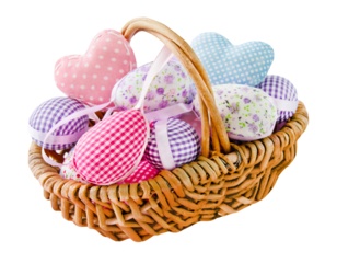 Dekoration für Ostern im Korb und Hintergrund transparent PNG cut out