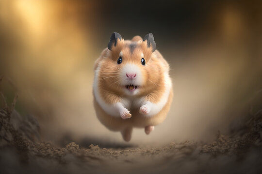 Happy hamster running. Generative AI