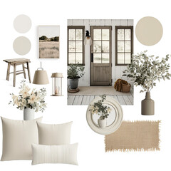 a cozy and minimalist farmhouse design decor mockup featuring muted boho decor with muted neutral tones, AI assisted finalized in Photoshop by me