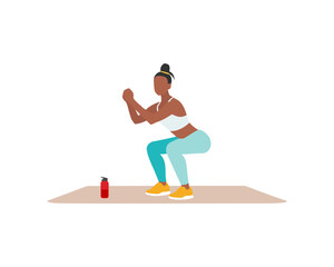 People do sports. People do sport exercises at home. Vector illustration