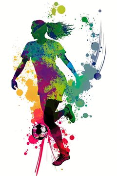 Colorful silhouette of soccer girl illustration generative ai