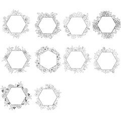 Floral Hexagon Frame SVG, Floral Hexagon SVG Bundle, Floral Frame Circle SVG, Floral Frame Silhouette, Floral Hexagon Frame Clipart