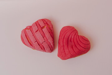 Two heart-shaped shell breads for the day of love and friendship