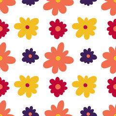 Floral vintage seamless pattern. Summer vector background. Hippie flower power retro textile print. Groovy wallpaper.