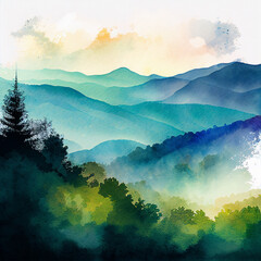 National Parks - Great Smoky Mountains - Watercolor - Generative Art