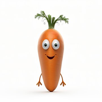 Cute Cartoon Carrot Character on a White Background (Generated with AI)