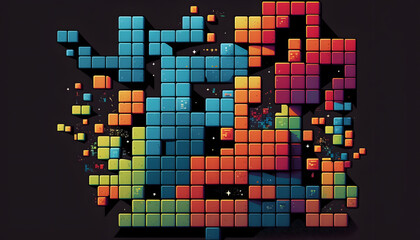 background of tetris style cubes, digital illustration