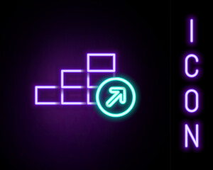 Glowing neon line Financial growth icon isolated on black background. Increasing revenue. Colorful outline concept. Vector