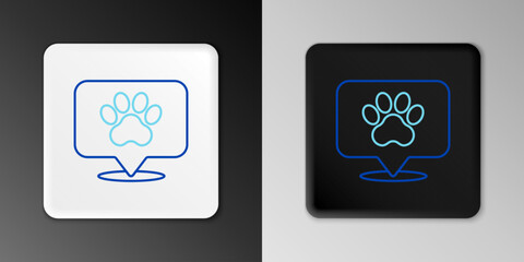 Line Map pointer with veterinary medicine hospital, clinic or pet shop for animals icon isolated on grey background. Veterinarian clinic. Colorful outline concept. Vector