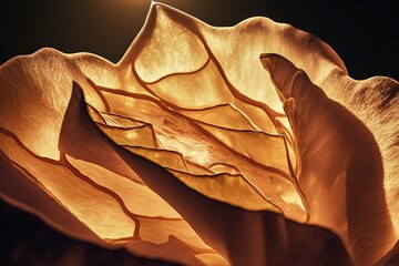  a close up of a large flower with a light shining on it's petals and a dark background with a light shining on the petals.  generative ai