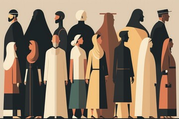 Illustration of people from different cultures, background, cultural diversity concept. Generative AI
