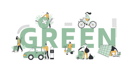 Green energy. The concept of conservation of natural resources and care for the Earth. Nature and renewable energy. Eco. Vector background flat line illustration