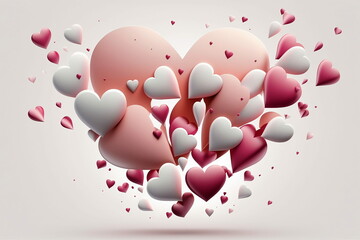 Fototapeta premium pink and white hearts, flying hearts , hearts with white background
